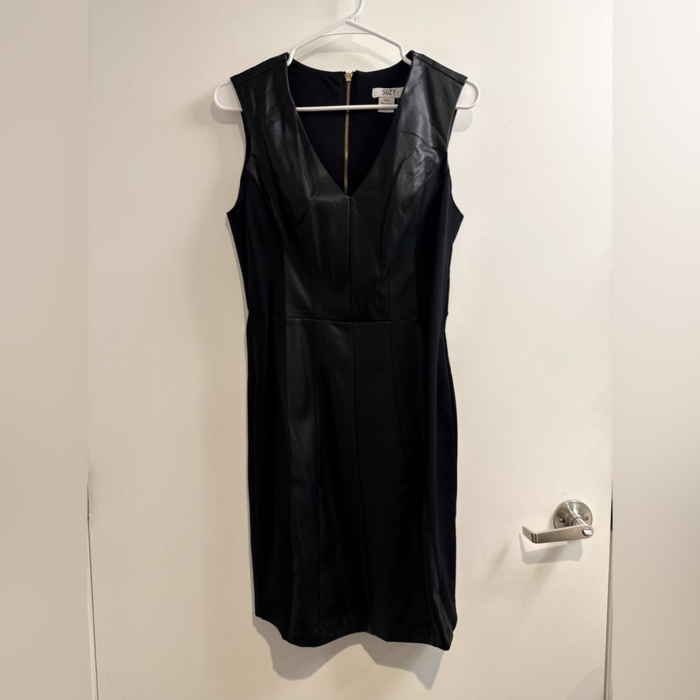 BRAND NEW Suzy Shier faux leather black dress - size M NWT